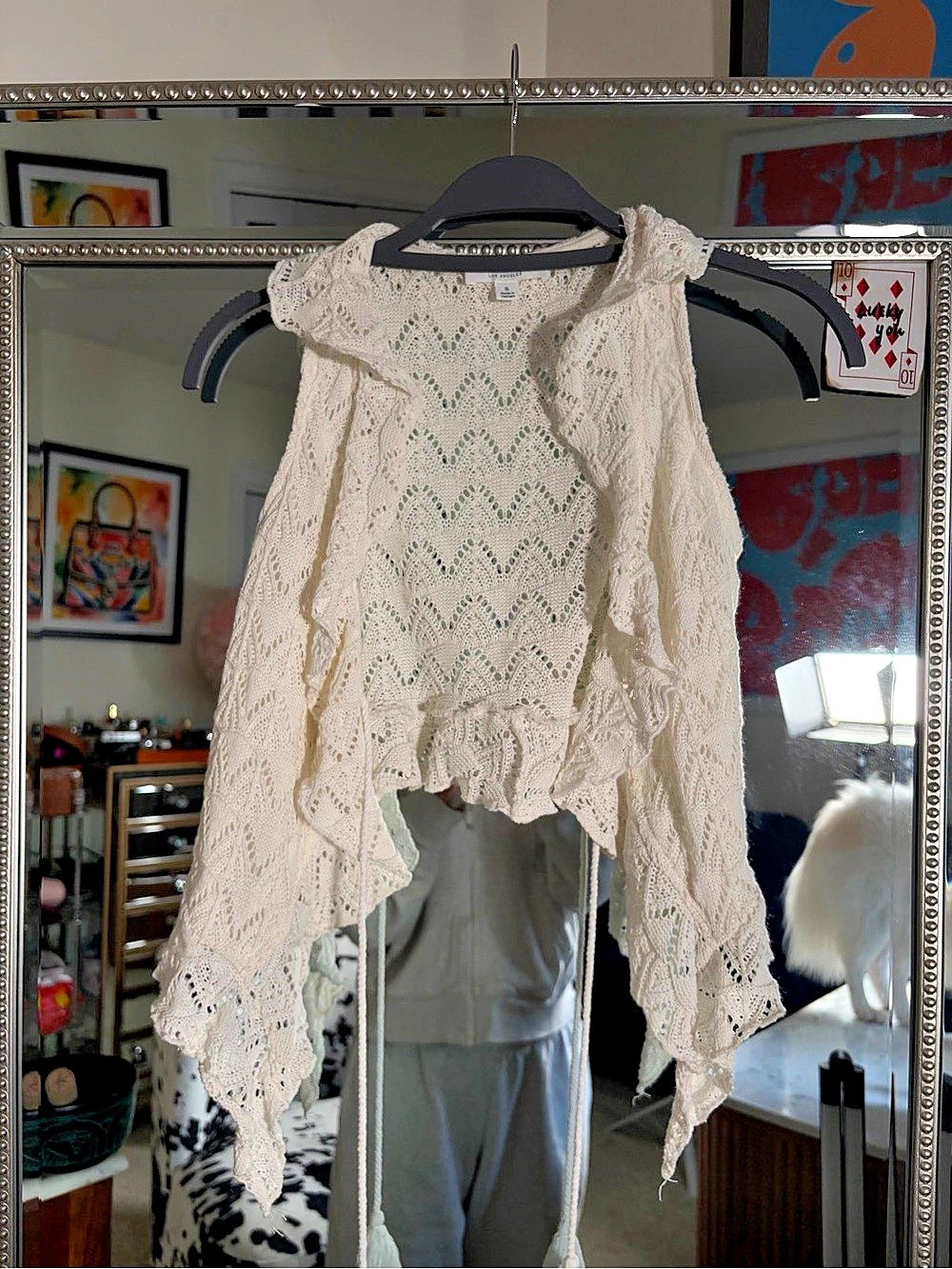 Liv Los Angeles Crochet Lace Tassel Tunic White Small
